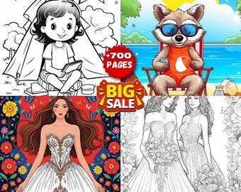 700+ Coloring Pages Bundle: Floral Wedding Dresses & Summer Fun (Digital Download)