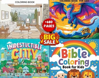 Adult Coloring Book Bundle: Hygge, Dragons, Bible Verses (PDF Printable)