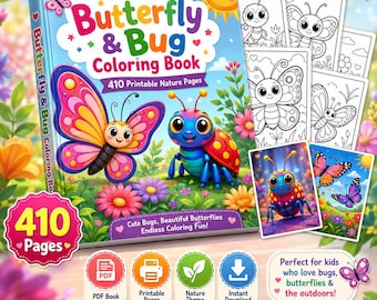 Butterfly and Bug Coloring Pages for Kids, 410 Printable Nature Designs (PDF Download)