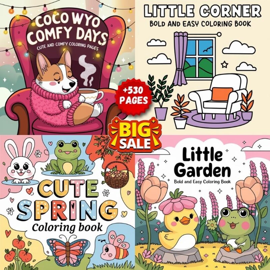530 Page Coloring Pages Bundle: Cute and Bold Easy Designs for Adults ...