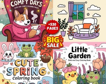 530 Page Coloring Pages Bundle: Bold & Easy Designs (PDF Download)