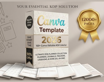 100 Editable Canva KDP Templates Bundle, 2026 Planners, Journals, Trackers (Digital Download)