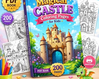 Magische kasteel kleurplaten voor kinderen, 200 pagina's tellend PDF-kleurboek, sprookjesactiviteiten om te downloaden