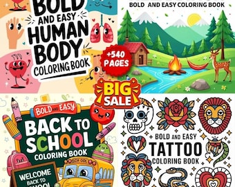 Adult Coloring Book Bundle: 540 Stress Relief Pages, Bold & Easy Designs