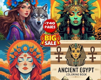 740 Page Coloring Pages Mega Bundle - Ancient Egypt, Desert Queens (PDF Download)
