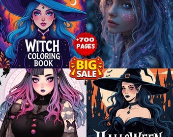 700+ Coloring Pages Bundle: Witch, Sugar Skull, Goth Anime (Printable PDF)