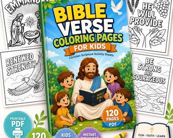 Bible Verse Coloring Pages for Kids, 120 Christian Scripture Activity Sheets (PDF Download)