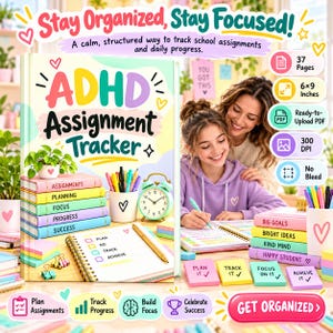 ADHD Student Planner, Homework, Subject Logs, Study Sessions & Task Breakdown