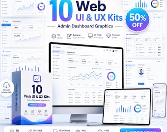 10 Editable Admin Dashboard UI Kits Bundle (SaaS, Business Apps)