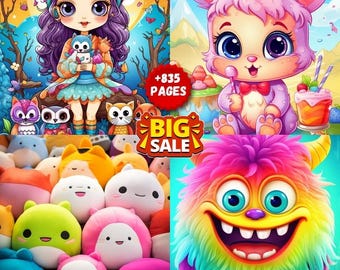 835+ Mega Coloring Pages Bundle: Squishmallows, Monsters & Kawaii (Instant Download PDF)
