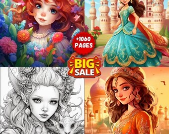 Mega Coloring Pages Bundle: Princess, Goth Fairy, Baby Dragon (Instant Download PDF)