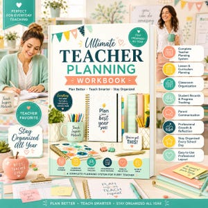 Teacher Planner PDF, Lesson Plans, Grade Tracker, Attendance & Classroom Organizer