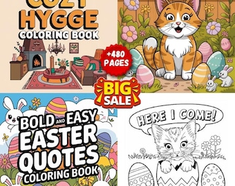 Easter Coloring Pages MEGA Bundle: Cats, Bunnies, Mandalas (Digital Download)