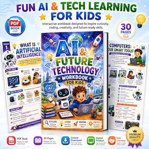 AI & Future Technology Workbook for Kids, STEM Activities (PDF Download)