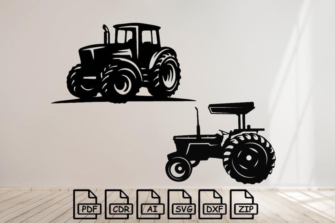 Tractor Sticker Vector Tractors Cut Svg Dxf File Wall Sticker Pdf Silhouette Template Cnc ...
