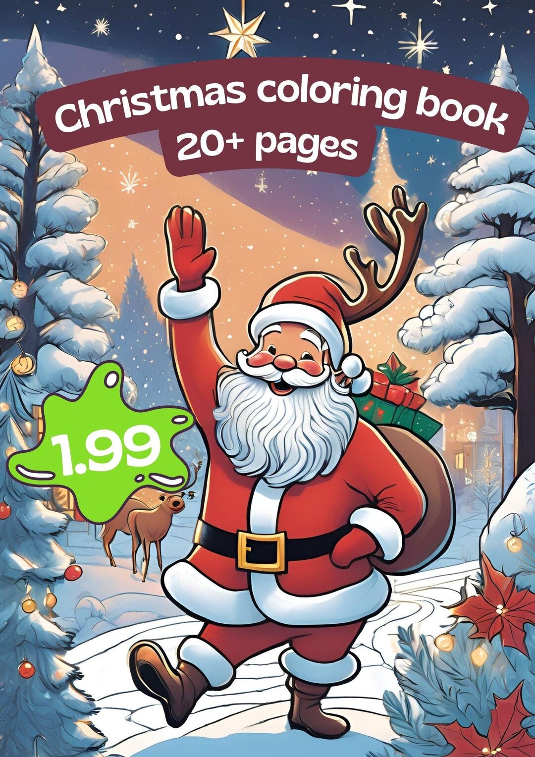 Christmas Coloring Worksheet Black and White Bold Style - Etsy