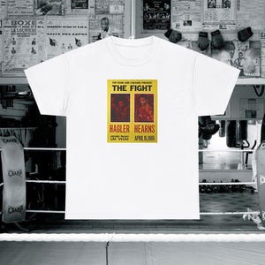 Vintage Boxing Match Unisex Heavy Cotton Tee, Hagler Vs Hearns Poster Shirt, Boxing Fan Gift, Sports Memorabilia Apparel, Retro Graphic Tee