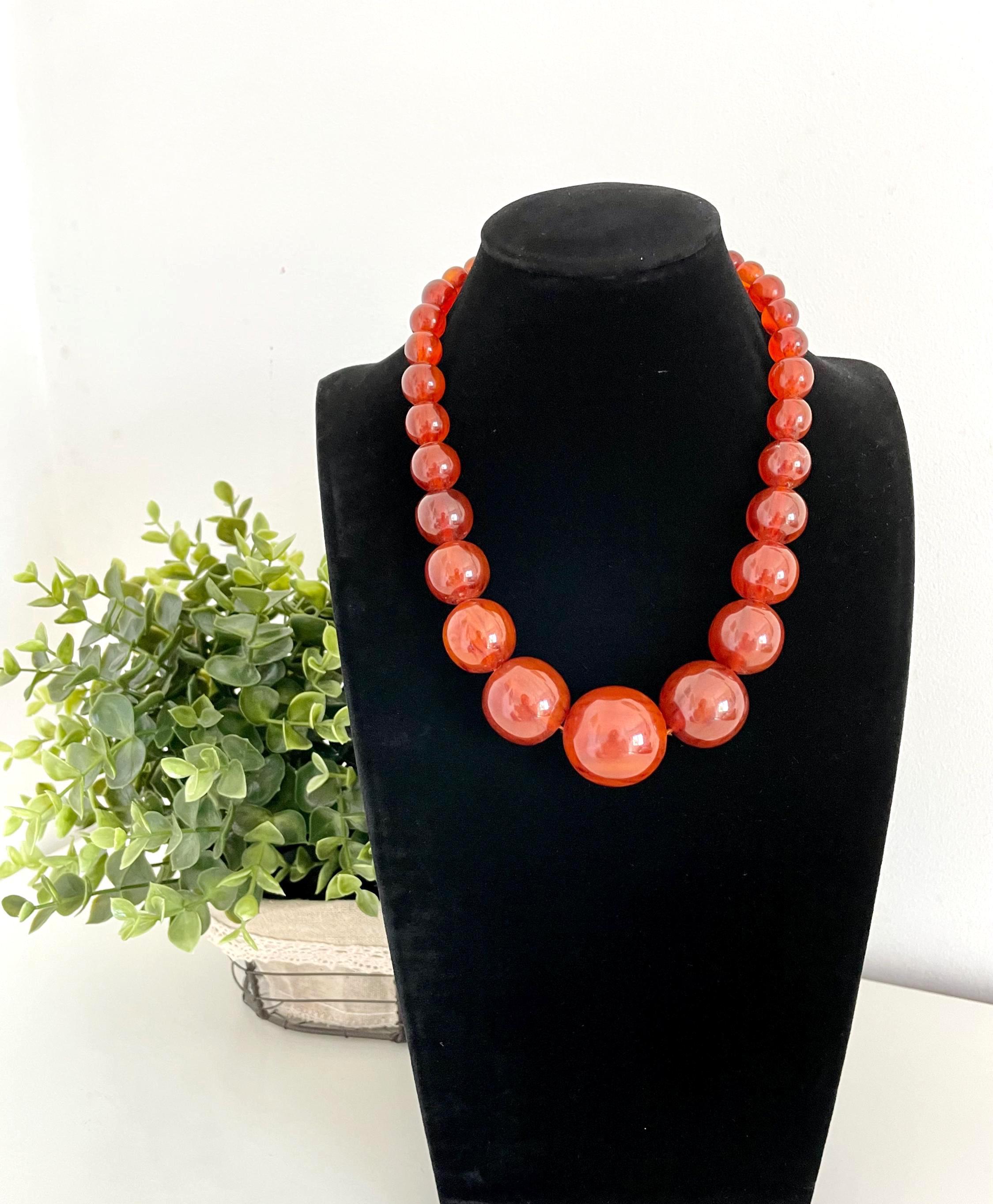 Collier Ancien En Bakélite Couleur Ambre - Bijou Vintage - Occasion