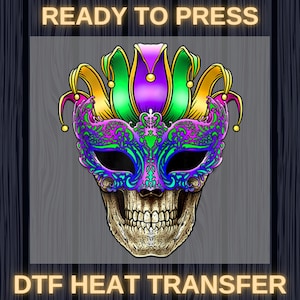 Skull Mask Mardi Gras Ready To Press Mardi Gras Carnival DTF Mask and Festive Bead DTF Perfect for Colorful Party Squad Match for Mardi Gras