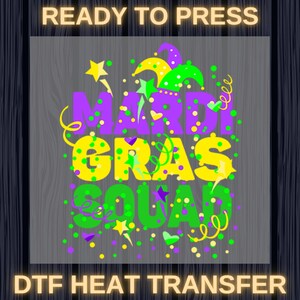 Mardi Gras Squad Ready To Press, Mardi Gras Carnival DTF, Mask and Festive Beads DTF, Perfect for Colorful Party, Squad Match for Mardi Gras