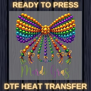 Mardi Gras Coquette Bow Ready To Press, New Orleans Carnival Glitter Bow DTF Transfer, Mardi Gras Carnival DTF, Perfect for Colorful Party