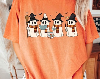 Wizard House Halloween Ghost Book Shirt, Comfort Colors® Wizard School Book Lover Tee, Magical Castle Reading Shirt