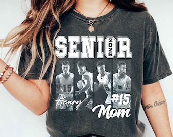 Custom 2026 Senior Basketball Mom Shirt,Custom Basketball Player Photos Shirt,Basketball Mama Shirt with Name & Jersey Number,Senior Night