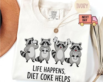 Diet Coke Lover Raccoon Shirt, Comfort Colors® Soda Lovers Tee, Funny Diet Coke Merch, Weird Joke Graphic Shirt, Diet Coke Gift