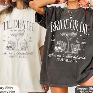Bride Or Die Gothic Bachelorette Shirts, Gothic Bride Shirt Comfort Colors, Skeleton Maid Of Honor Shirts, Till Death Do Us Party Shirts