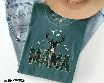 Comfort Colors® Hunting Mama T-Shirt, Camo Mama Shirt, Mother's Day Gift, Camouflage Mama T-Shirt, Varsity Mama Shirt, Retro Mam Shirt