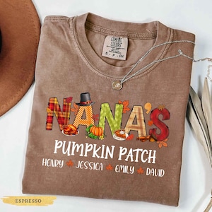 Thanksgiving Grandma Shirt, Thankful Nana Tee, Cute Mimi Pumpkin Shirt, Custom Grandma Pumpkin Patch Tee, Fall Family Thanksgiving T-Shirt