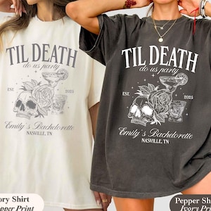spooky bachelorette, bride or die shirt, til death do us part, halloween bach club, bachelorette party, skeleton bride shirt, comfort colors tees, emo bachelorette, bridesmaid proposal, skull wedding favors, witchy bridal shower, funny bride squad, bachelorette shirts