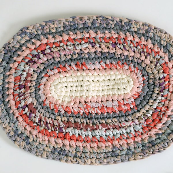 Rag Rug ... Oval ... Eco Friendly ... Lavender, White, Grey, Pink
