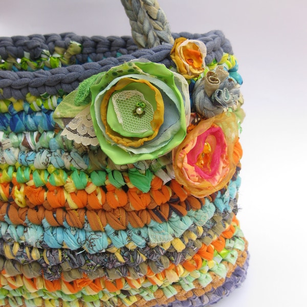 Big playful crocheted purse / mini tote ... OOAK... eco friendly