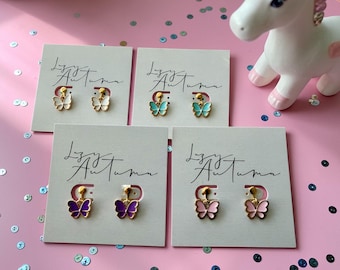 Clip On Earrings Kids | No Pierce Earrings | Heart Butterfly Unicorn Earrings | Children’s Gift | Lightweight Non Pierced Earrings UK