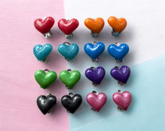 Clip On Earrings | Resin Heart Studs | Non Pierced Ears |Kids Clip on Earrings