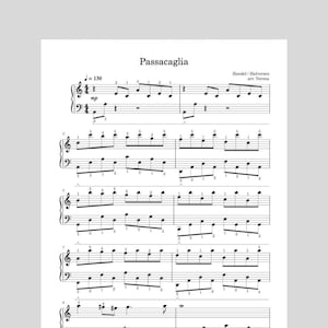 Könnte beinhalten: Noten für "Passacaglia" von Händel/Halvorsen, arrangiert von Verona. Die Musik ist auf weißem Papier mit schwarzen Noten und musikalischen Symbolen gedruckt. Titel und Komponisteninformationen stehen oben, mit Tempoangabe und Dynamik.