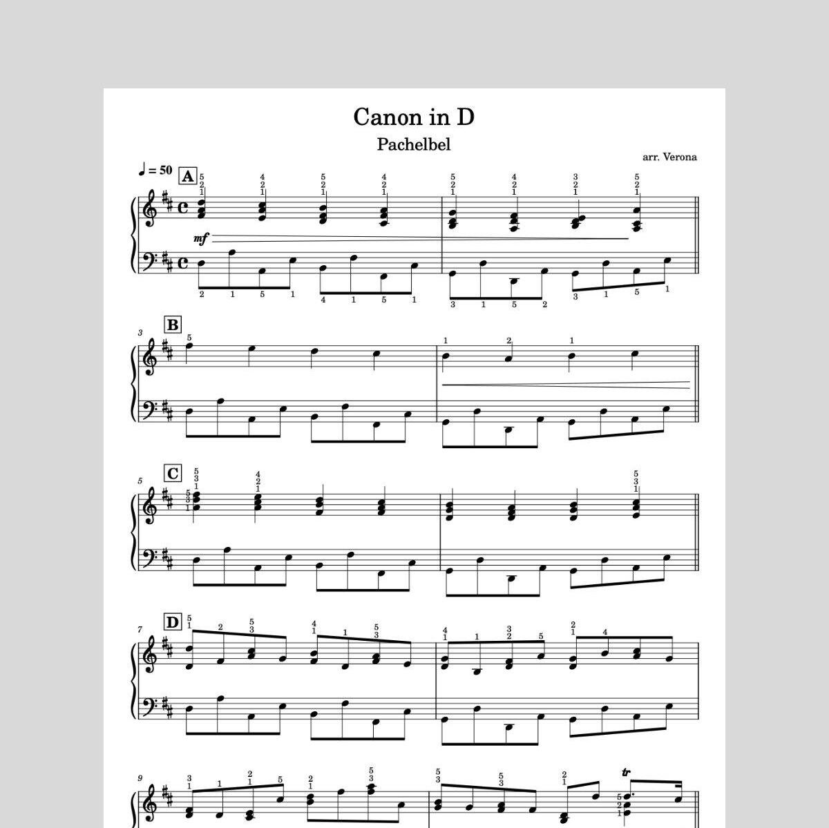 Canon in D - Pachelbel | Piano Sheet Music With Fingering| Download ...