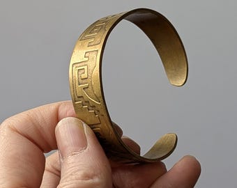 Vintage Solid Brass Hopi Raincloud Cuff Bracelet, Native American Style Raincloud Symbol Bangle, Men Jewelry, Unisex
