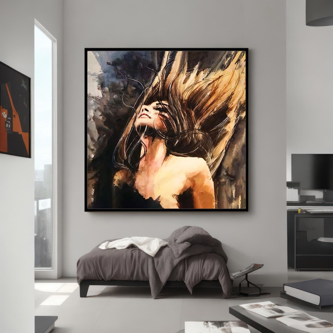 Blonde Woman With Flowing Hair Wall Art Print on Canvas, Abstract Woman ...