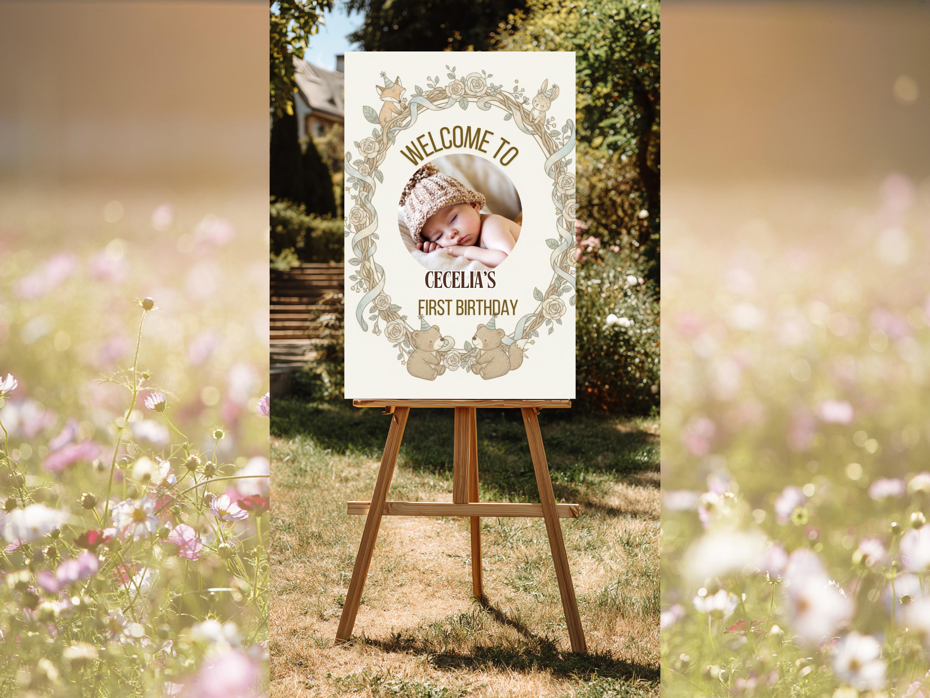Woodland First Birthday Welcome Sign with Photo thumbnail 2