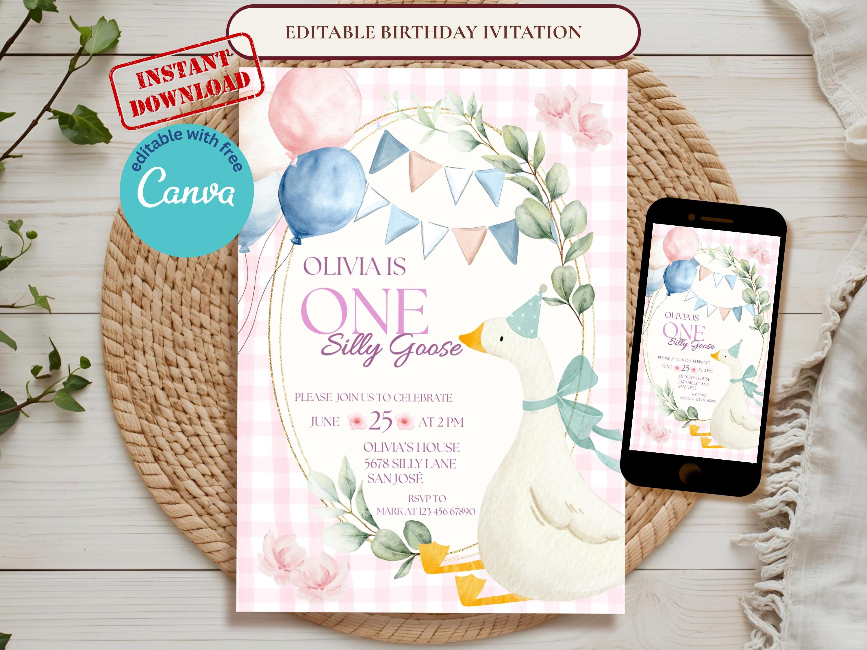 Silly Goose First Birthday Invitation thumbnail 2
