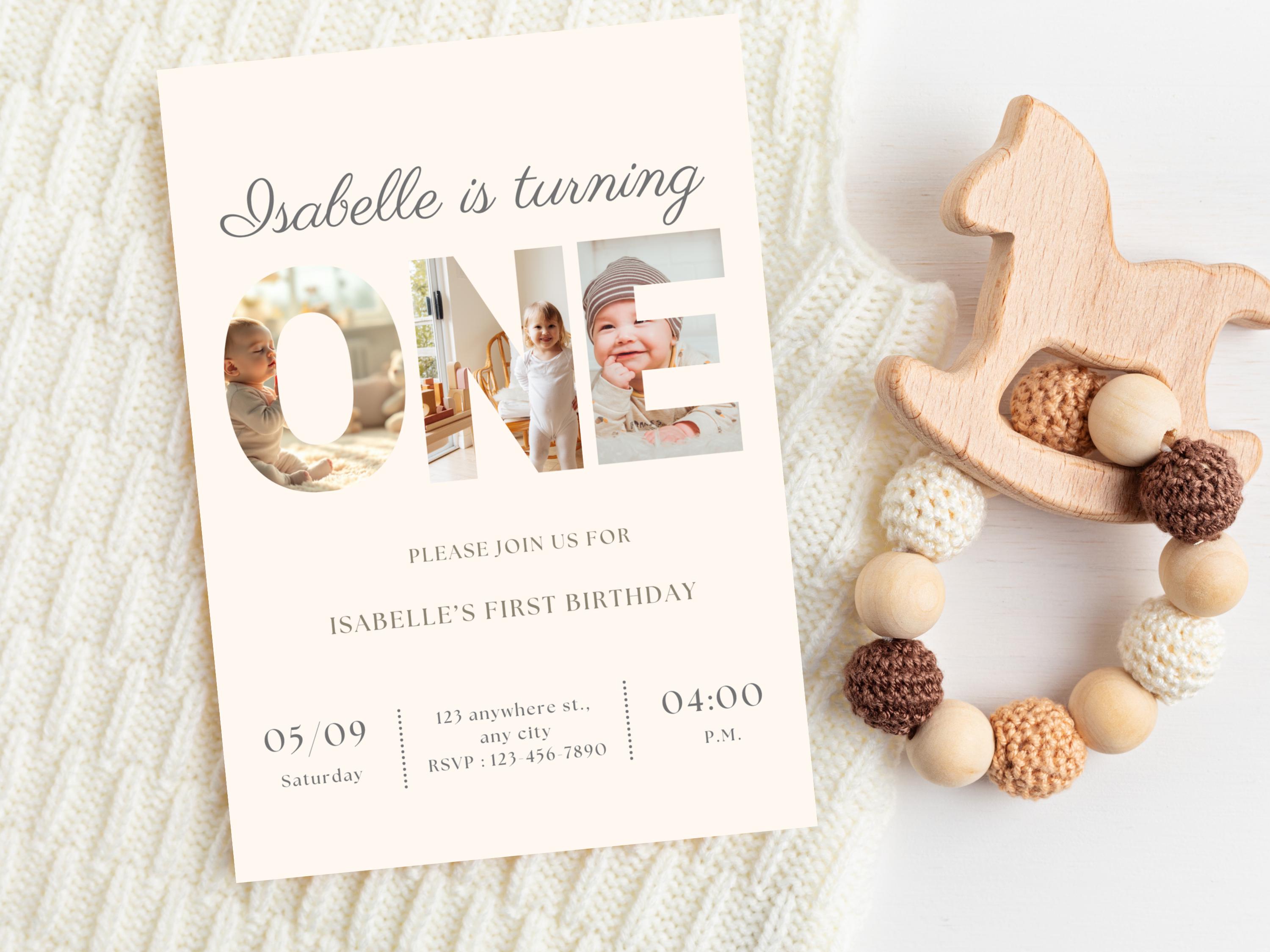 Minimalist First Birthday Invitation thumbnail 3