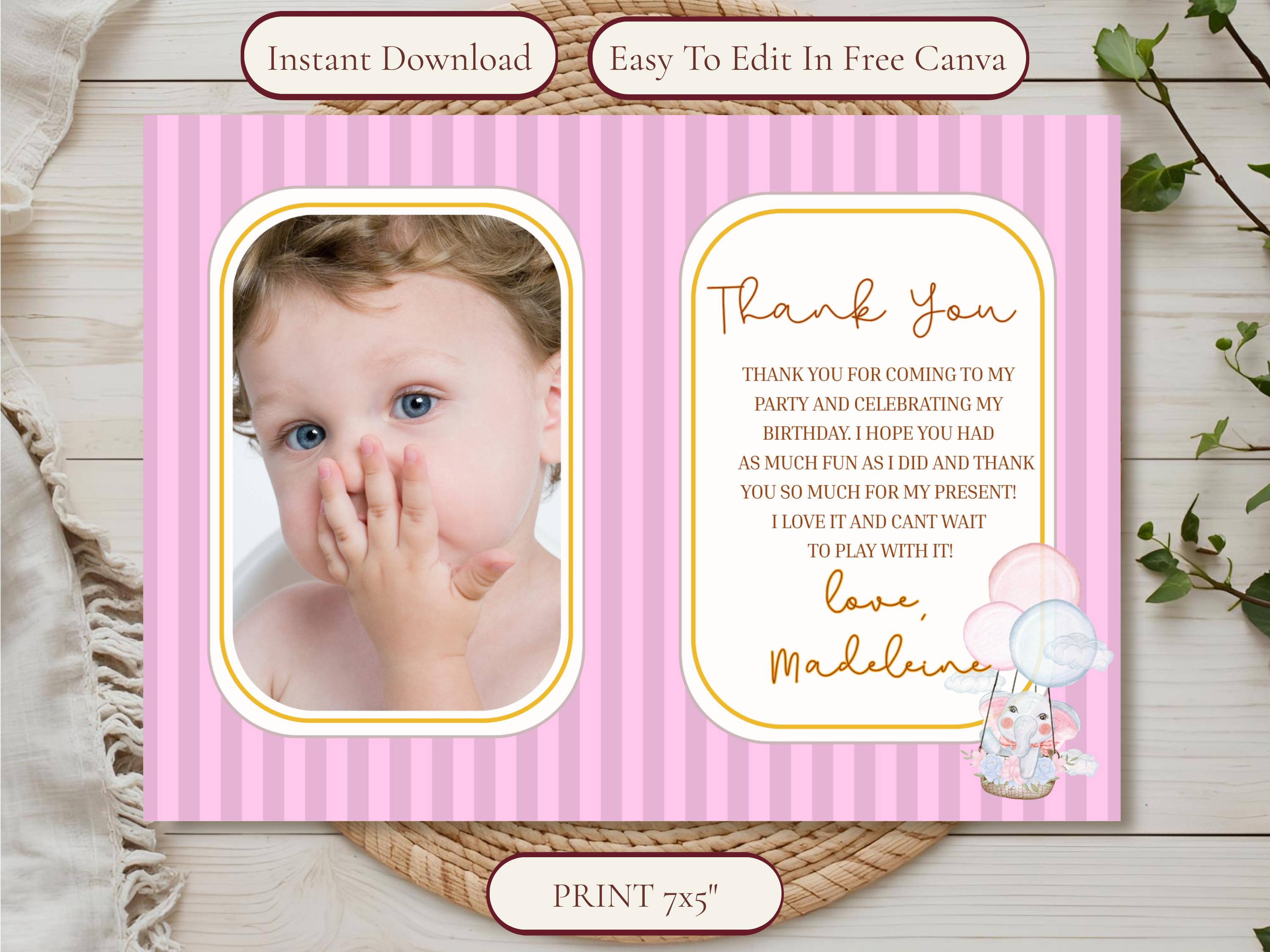 1st Birthday Thank You Card thumbnail 2