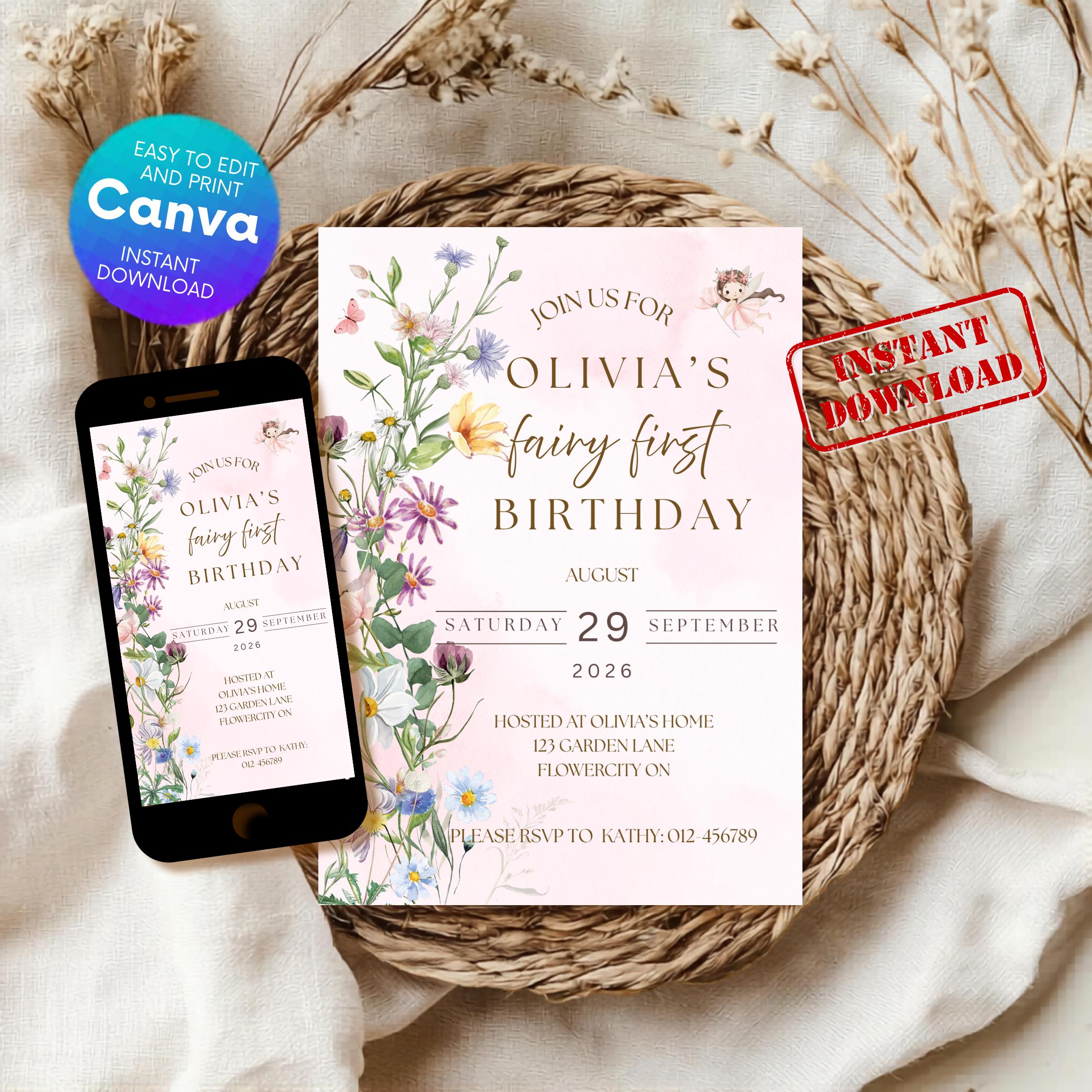 Fairy Garden First Birthday Invitation thumbnail 2