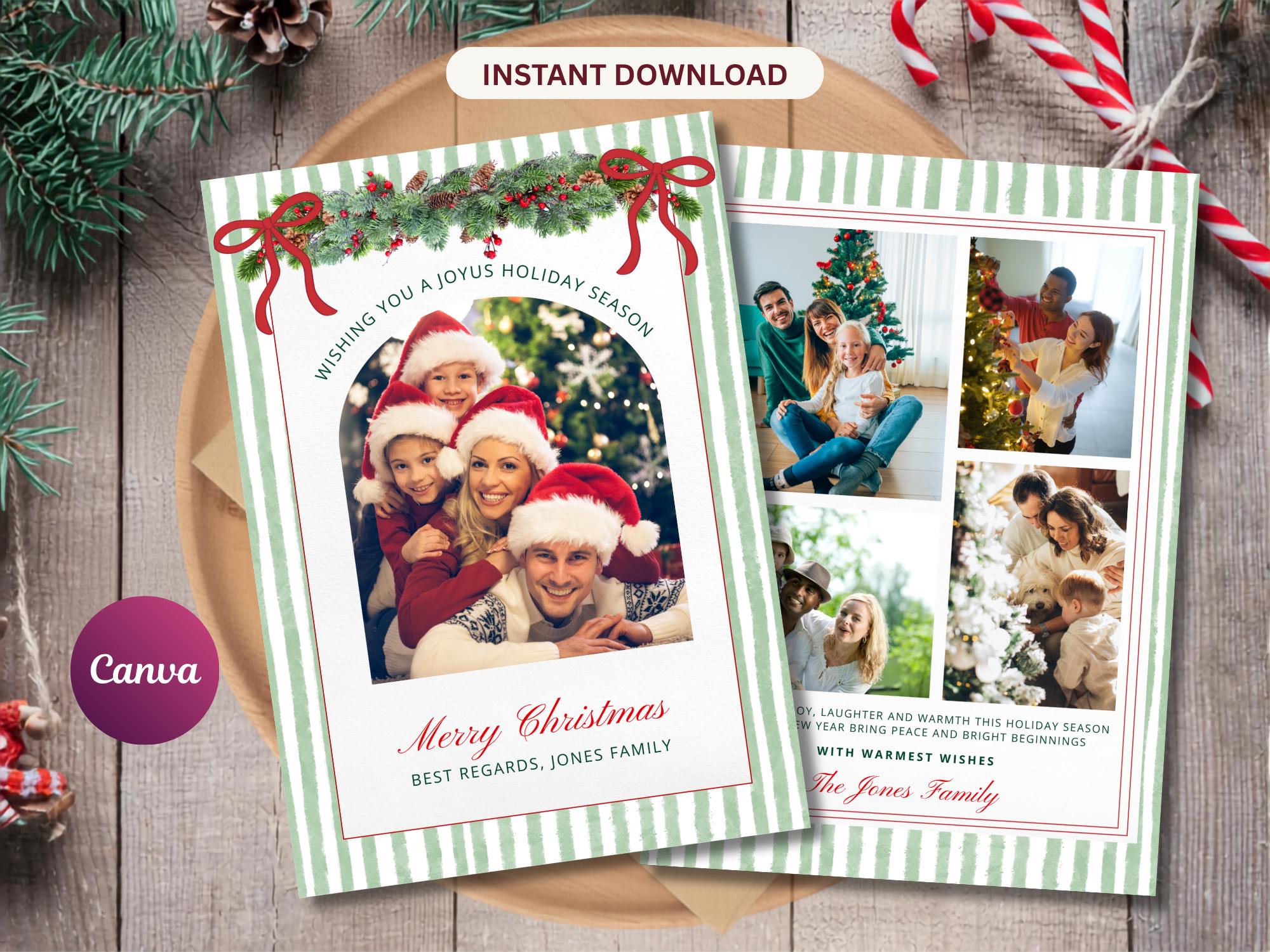 Sage Green Stripe Christmas Photo Card thumbnail 3