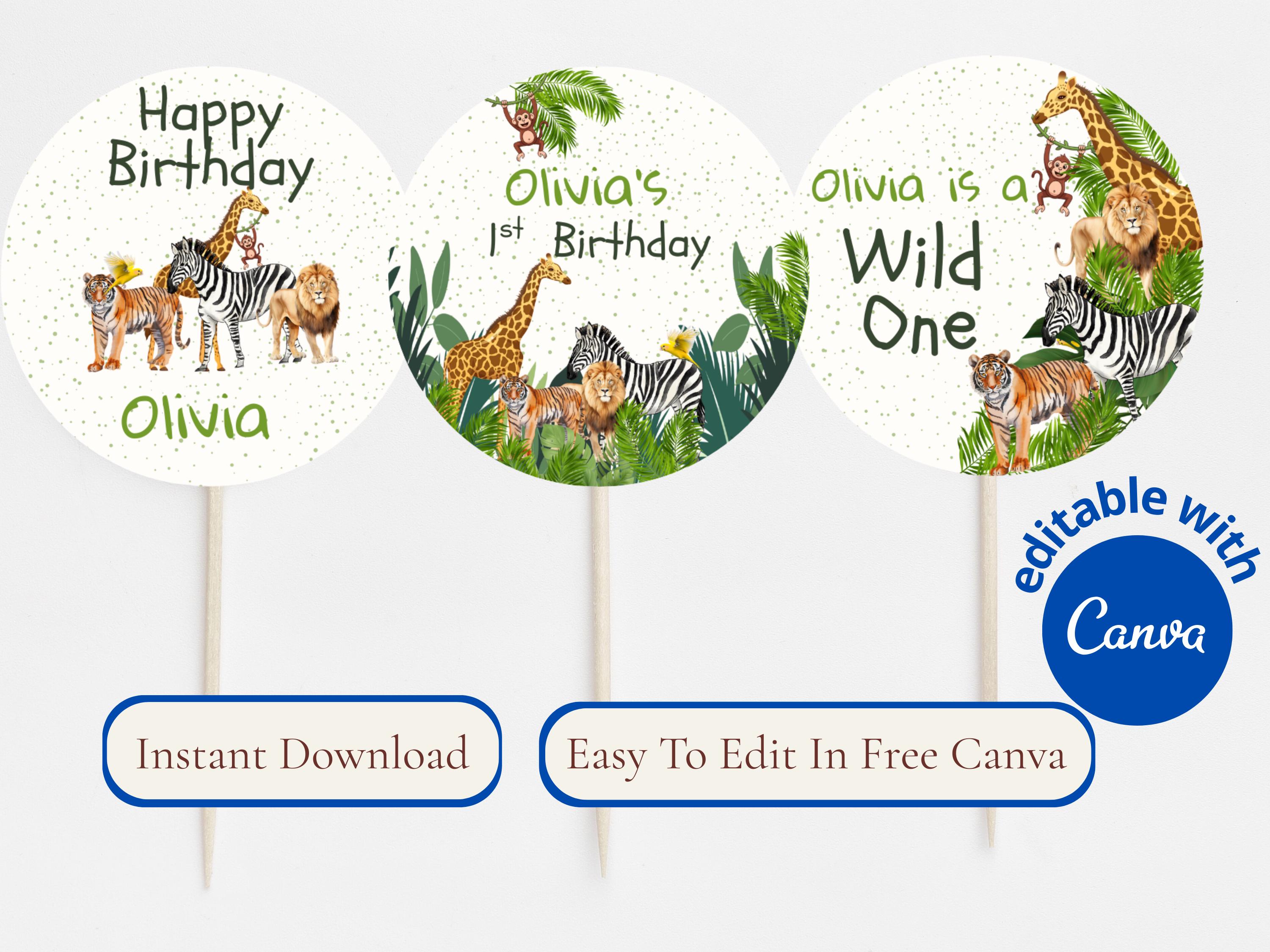 Wild One Jungle Cupcake Toppers thumbnail 2