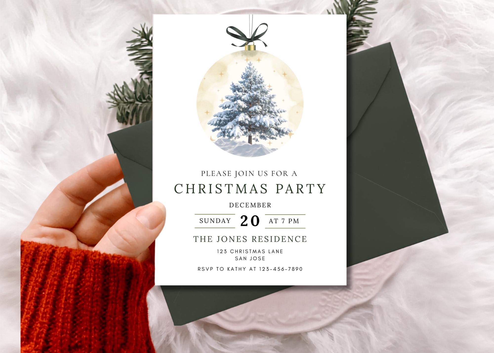 Green Bow Christmas Party Invitation thumbnail 2