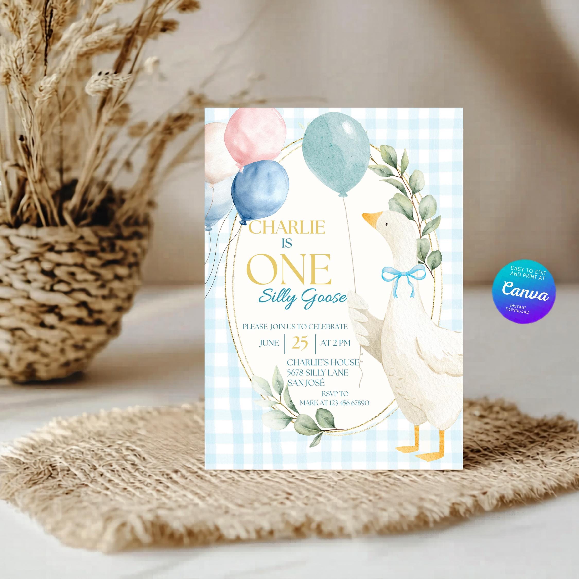 Silly Goose Birthday Invitation — Blue thumbnail 3