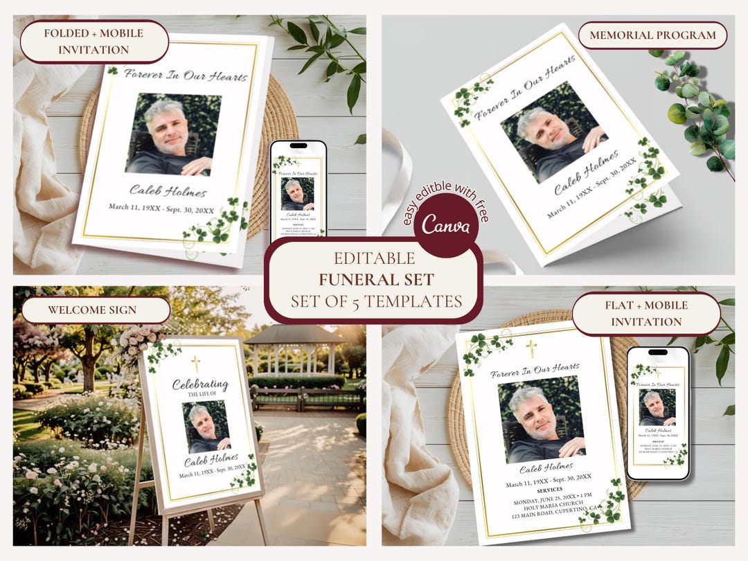 Editable Funeral Invitation Set, Celebration of Life, Canva Template ...